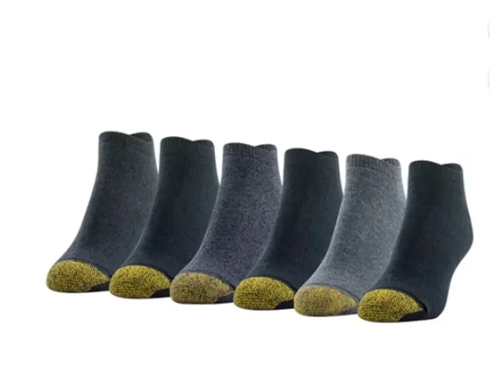 NWT GoldToe Cotton Comfort No Show Socks 6 Pairs Women’s Size 6-9 Gray Black